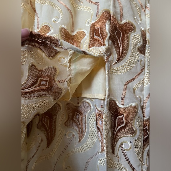 Handmade elegant women’s special occasion peplum gown in brown yellow Size S - Picture 7 of 14